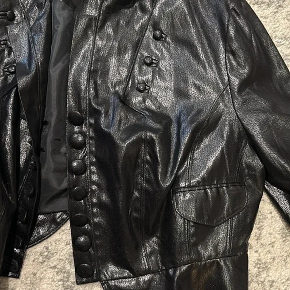 Bisou Bisou Cropped Leather Jacket with Button Details - Picture 4 of 5